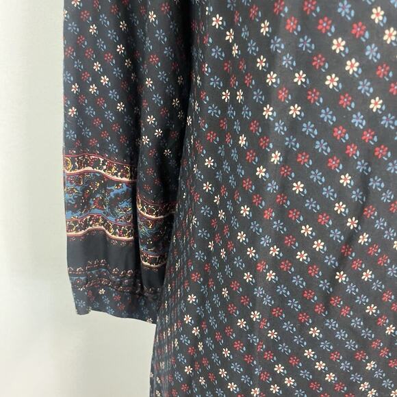 Lucky Brand Dress size Small Black Red Blue Floral Boho Peasant Prairie Knee - Picture 6 of 10